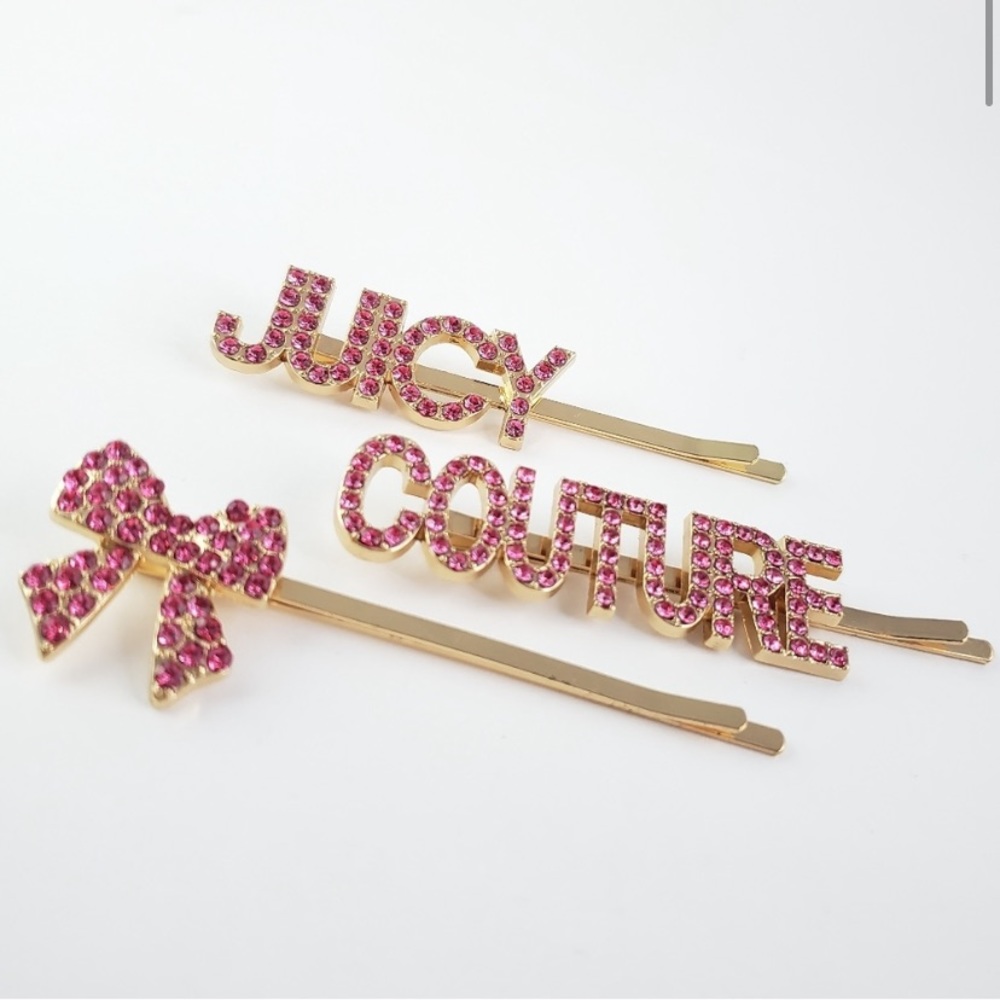 Juicy Couture Hair Clips Pink Rhinestones